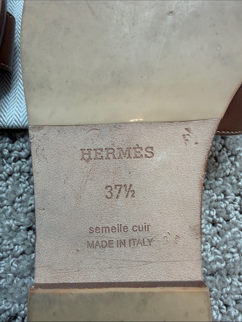 Authentic Hermès Oran Tan Leather Slide Sandals Sz 37.5 - Picture 7 of 8